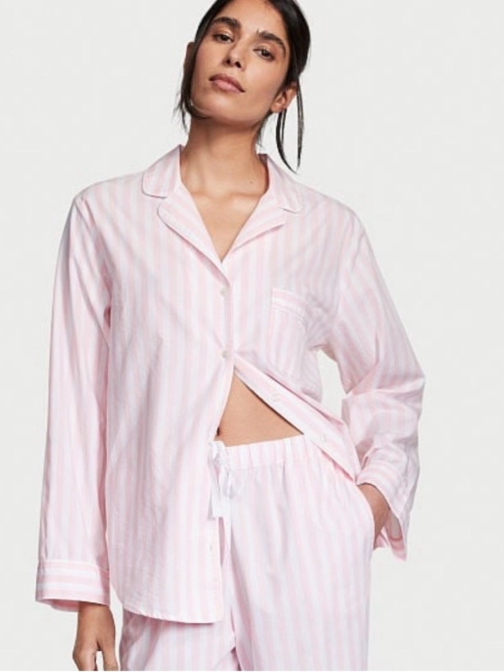Victoria’s Secret PINK Size Medium Classic Heritage Stripe Long Sleeve Pajamas